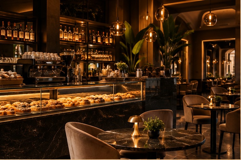 Interno elegante del bar Garden Coffee